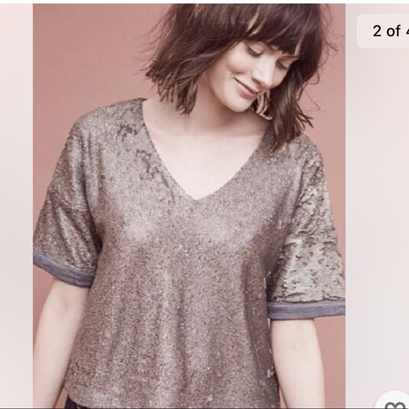 DELETTA ANTHROPOLGIE Gold sequin blouse top size Small - Picture 1 of 4